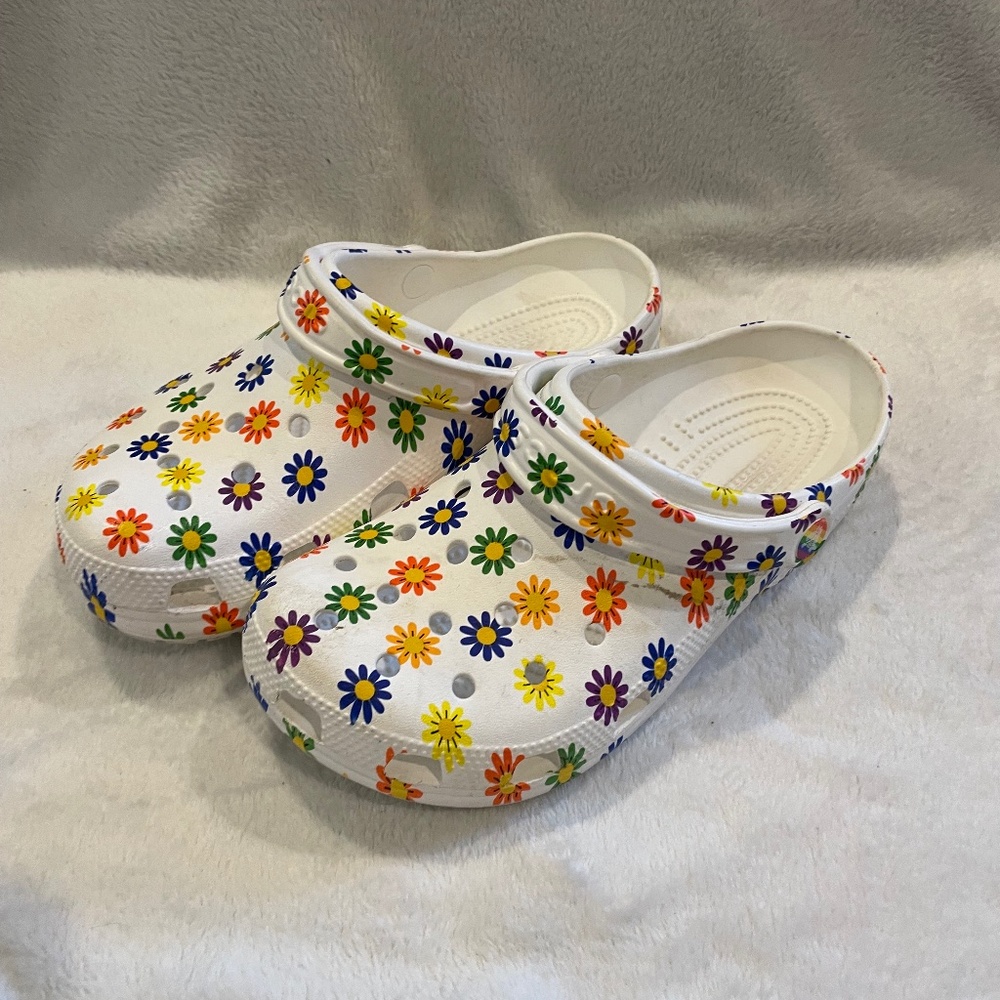 Pride rainbow flower crocs